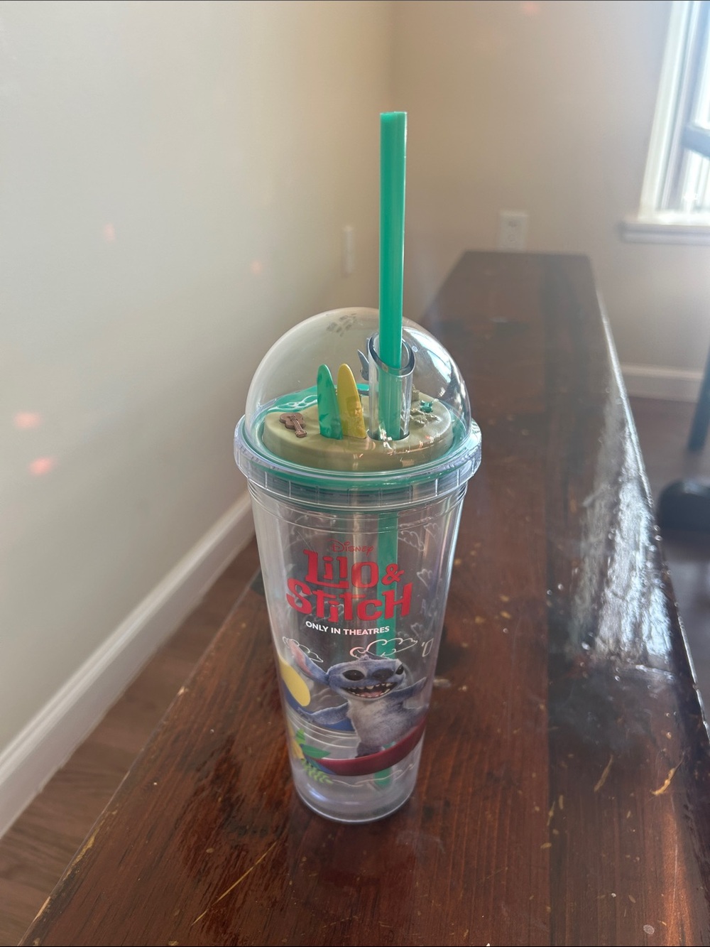 Disney Lilo & Stitch Clear Tumbler with Green Straw and Tropical Accent